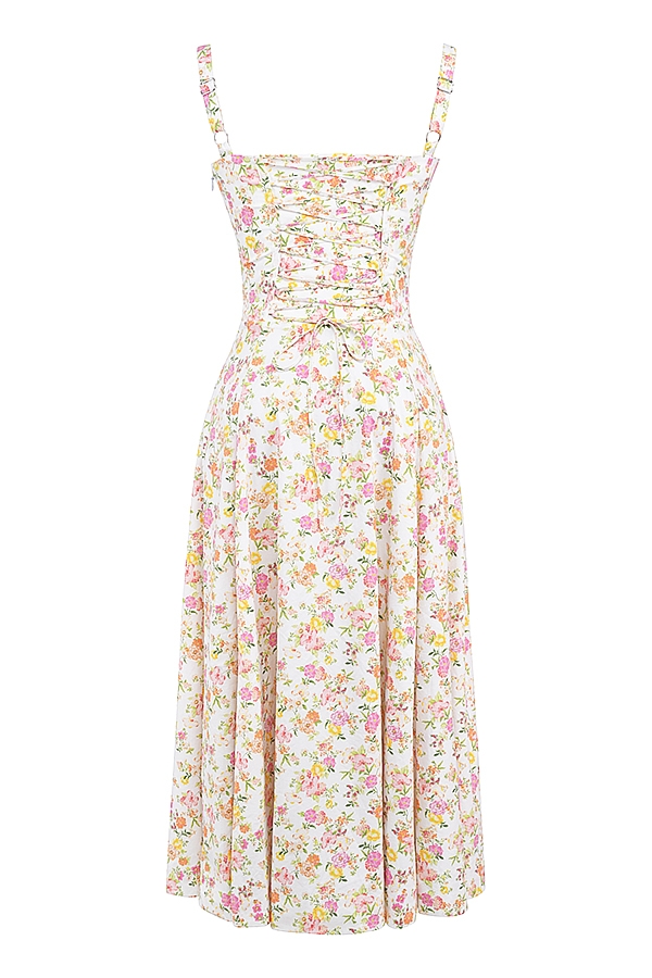 Carmen-Ivory Meadow Print Cotton Bustier Sundress