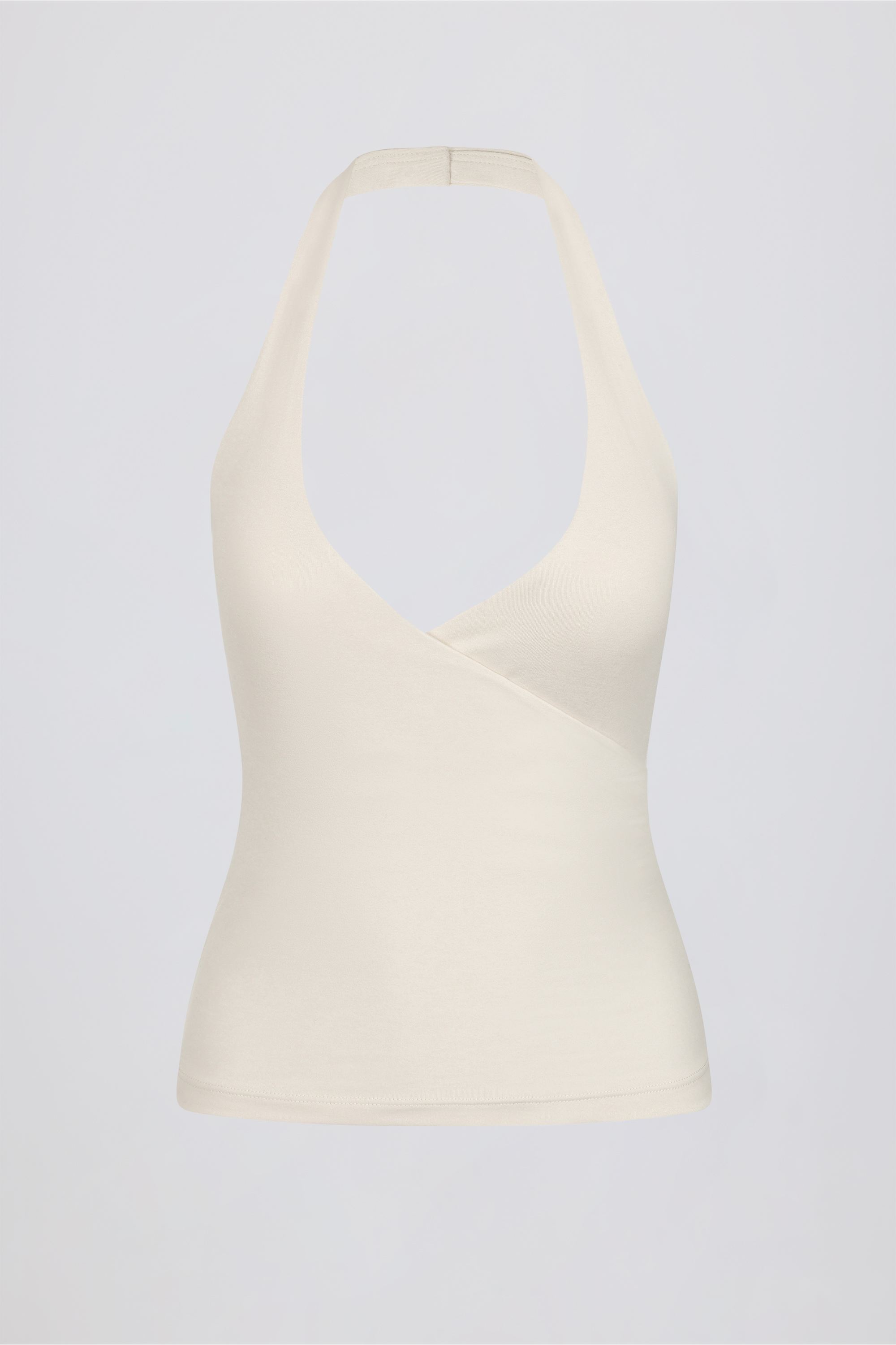 Wrap Halterneck Tank Top in Ivory Marl