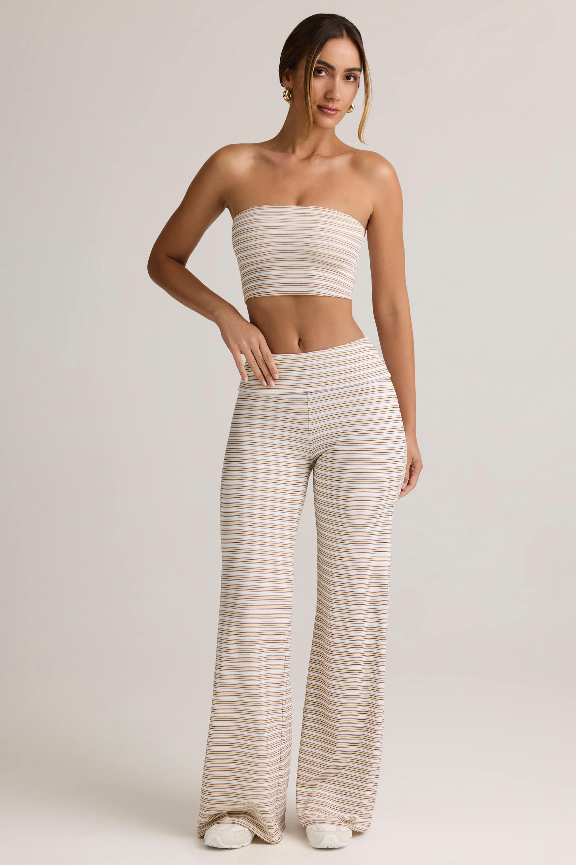 Verna-Modal Strapless Crop Top in Pink Yellow Stripe