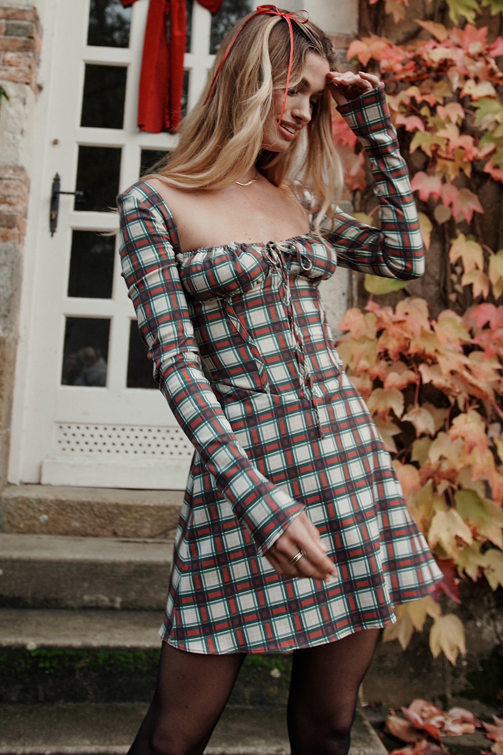 Malika-Red Tartan Corset Mini Dress