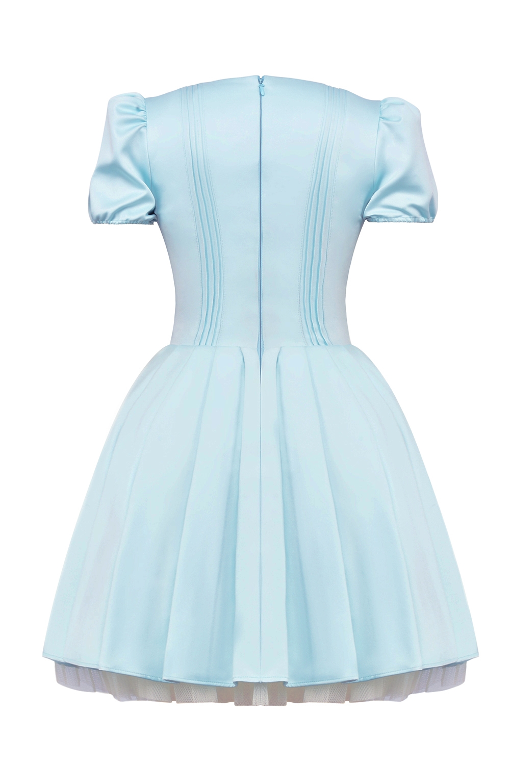 Imani-Delicate Blue Satin Pleated Mini Dress