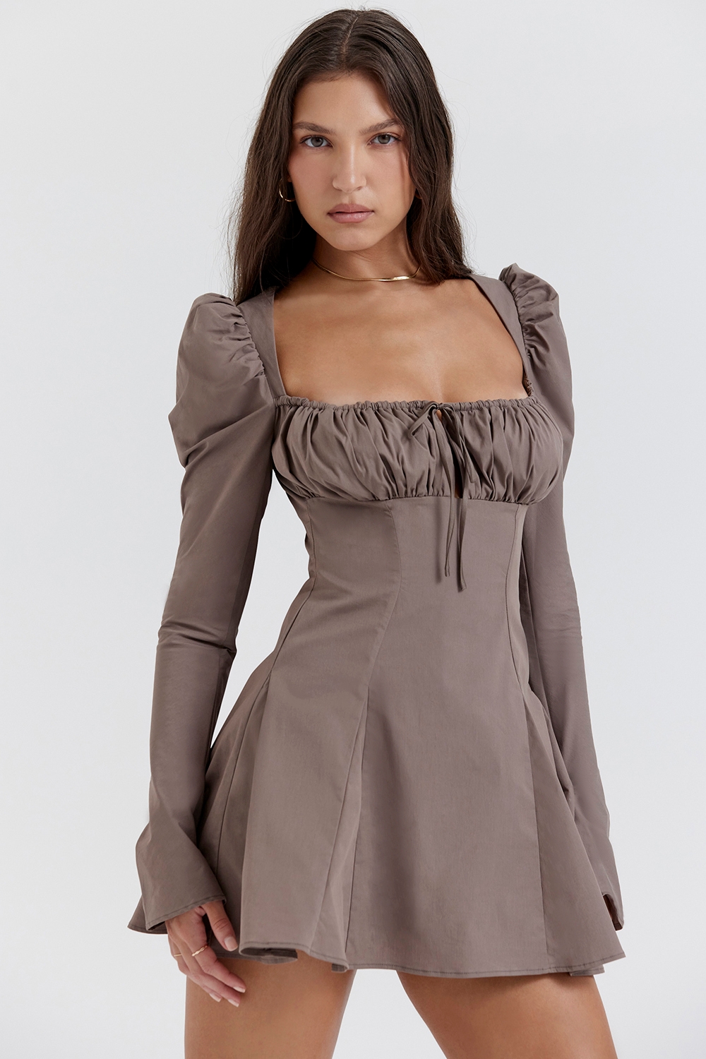 Carlina-Mocha Long Sleeve Mini Dress