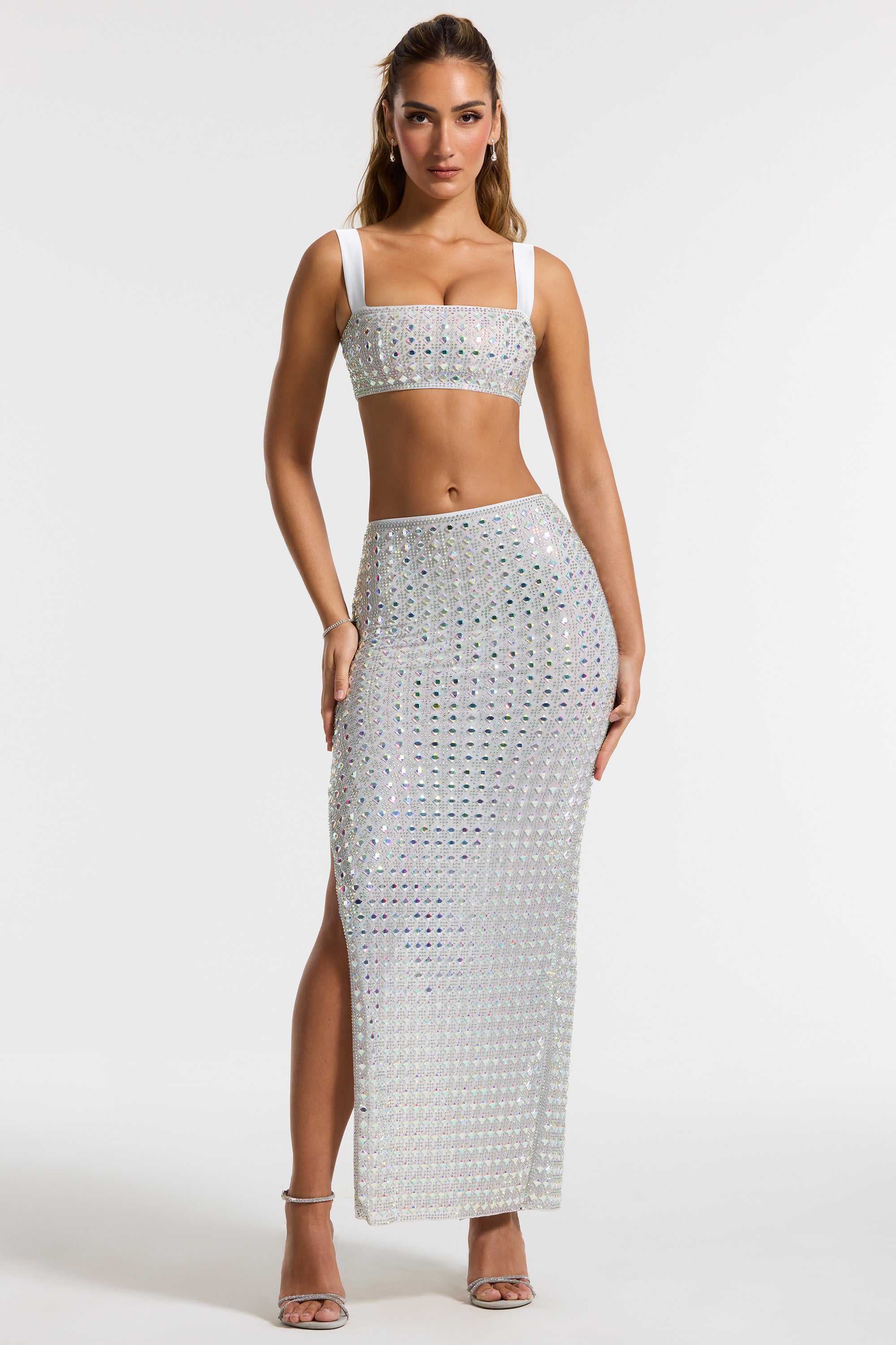 Siona-Embellished Mid Rise Gown Skirt in Silver