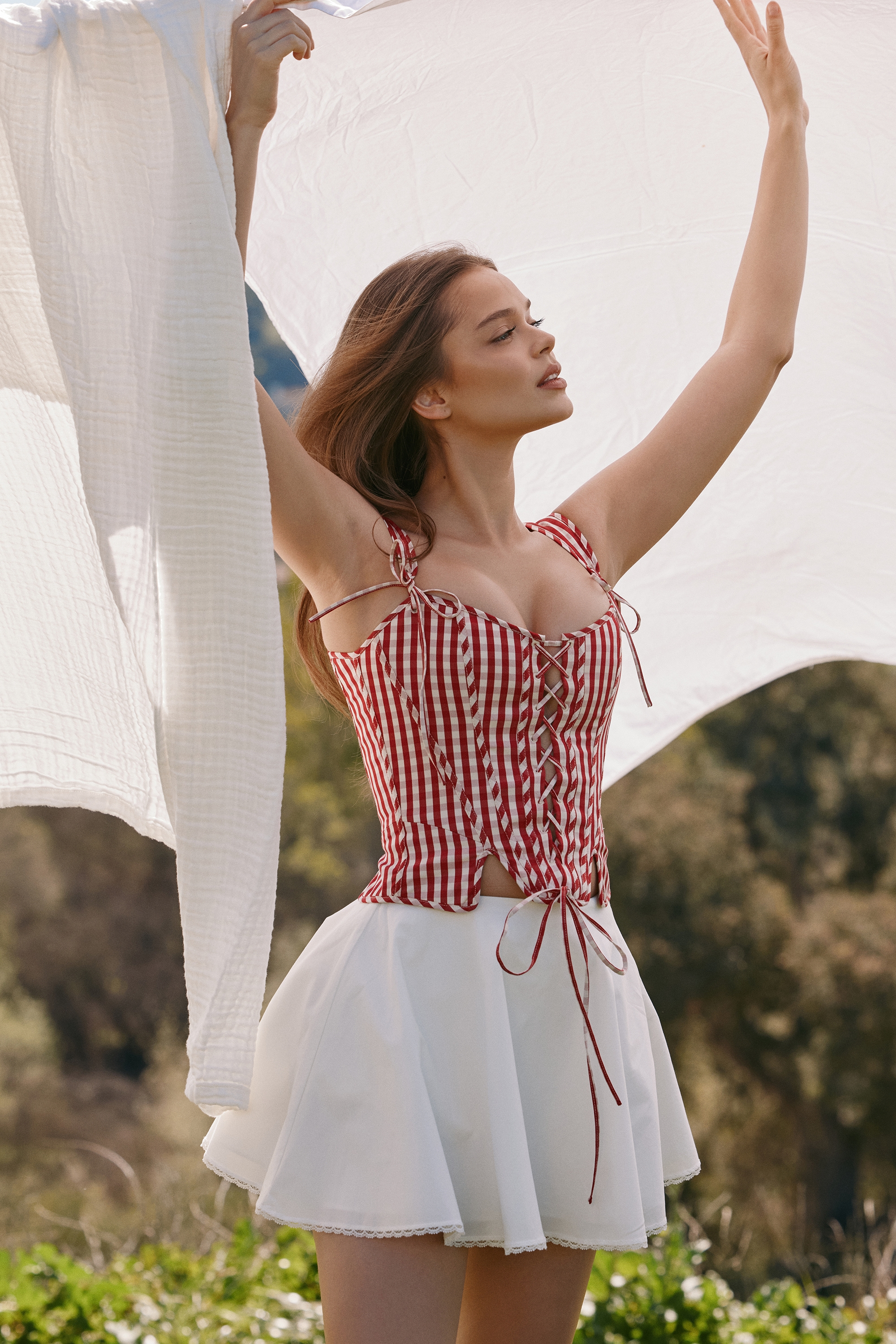 Callie-Red Gingham Cotton Corset Top
