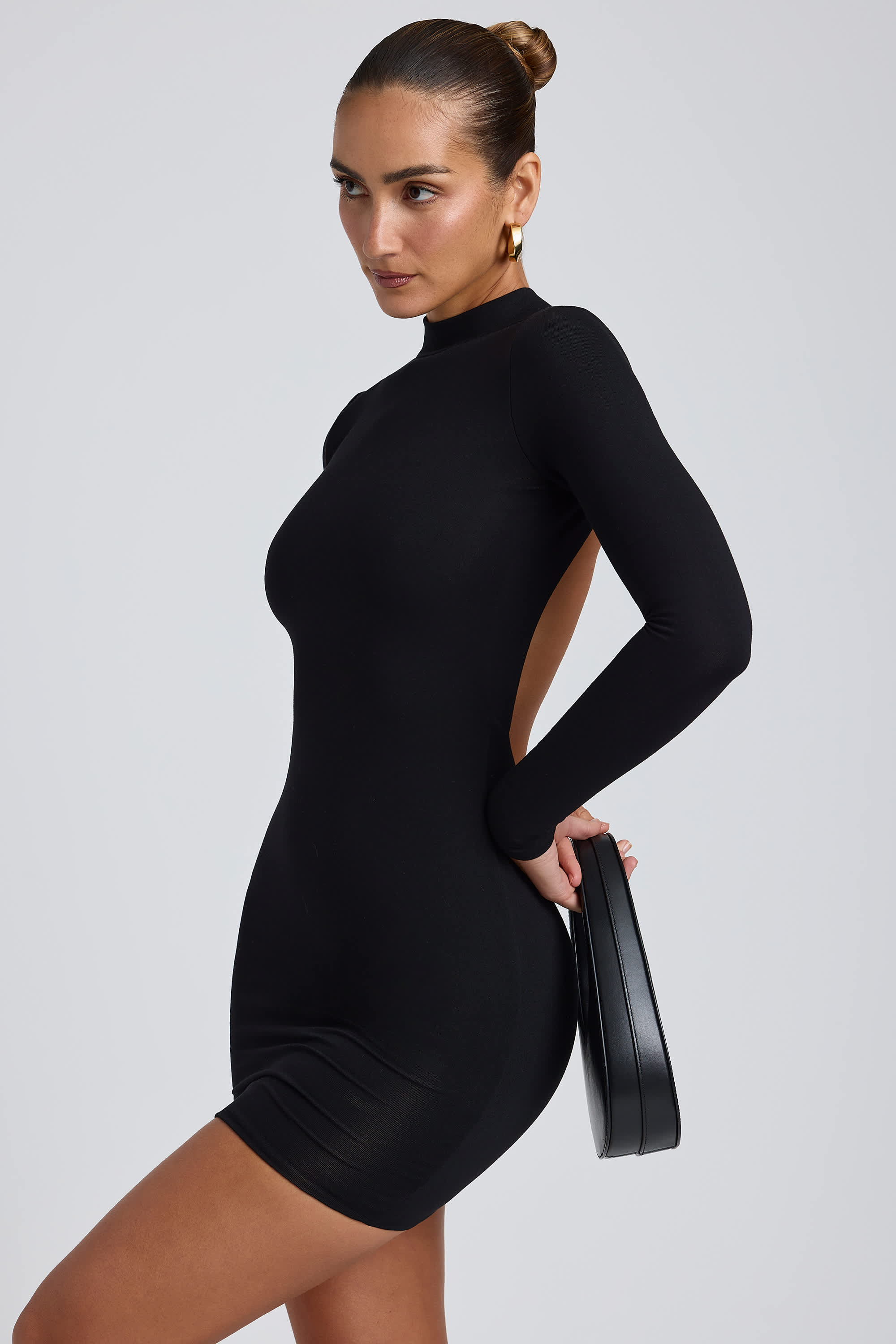 Yara-Modal Open-Back Long-Sleeve Mini Dress in Black