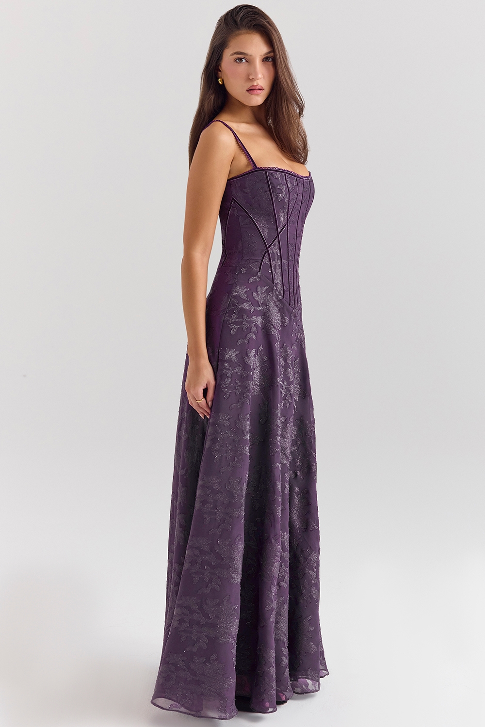 Esme-Grape Lurex Chiffon Maxi Dress