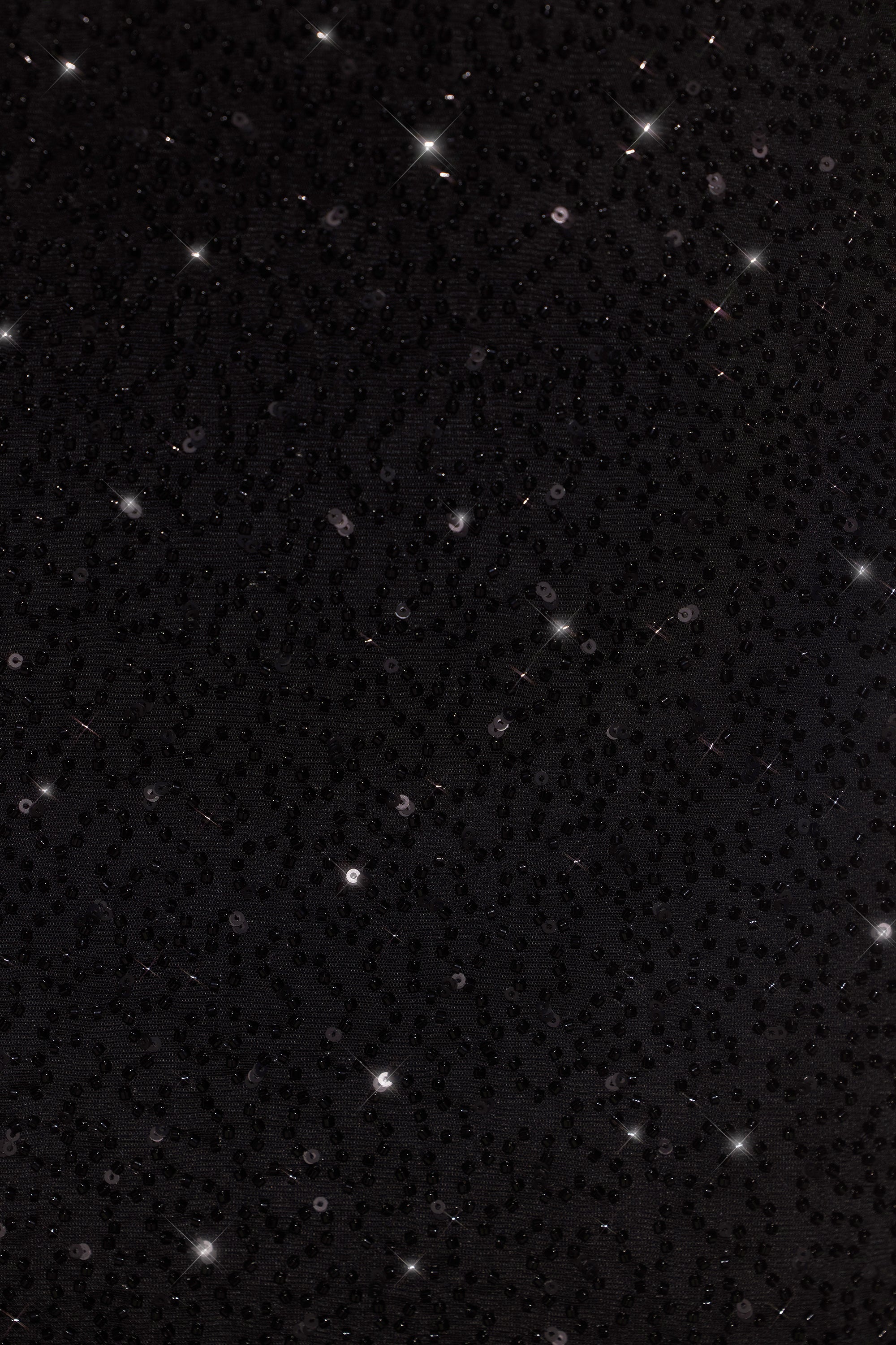 Verona-Embellished Plunge Halter Neck Evening Gown in Black