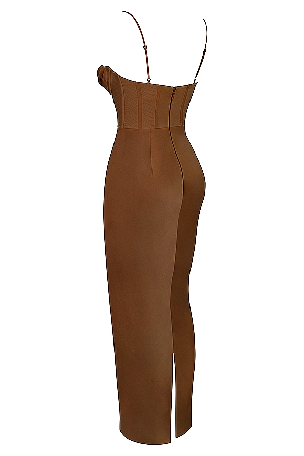 Charmaine-Chocolate Corset Maxi Dress
