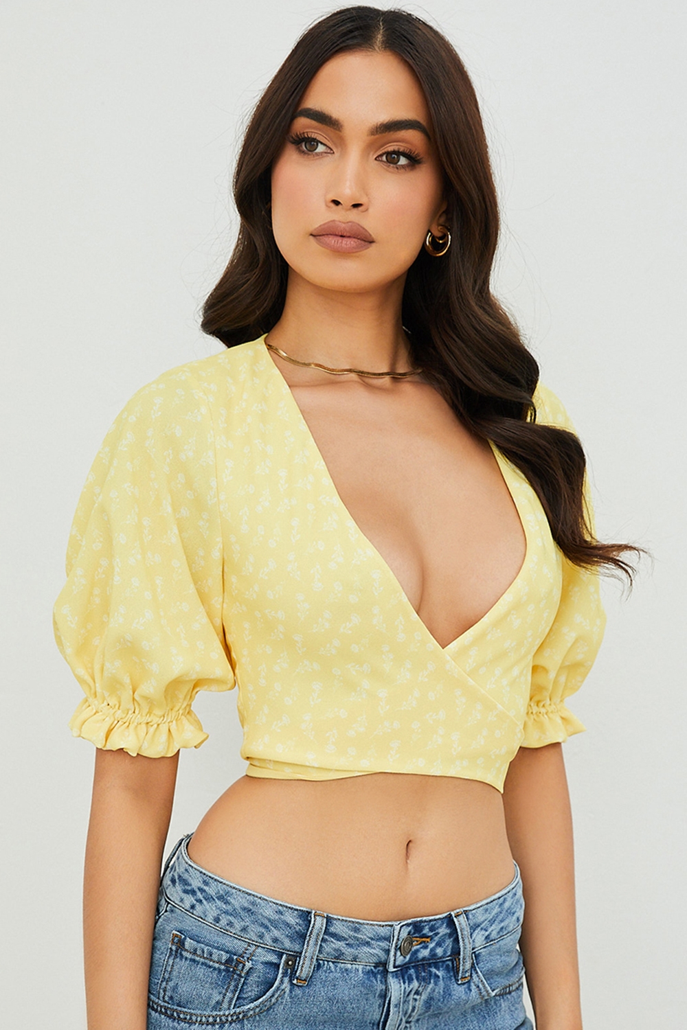 Alanya-Lemon Floral Tie Front Top