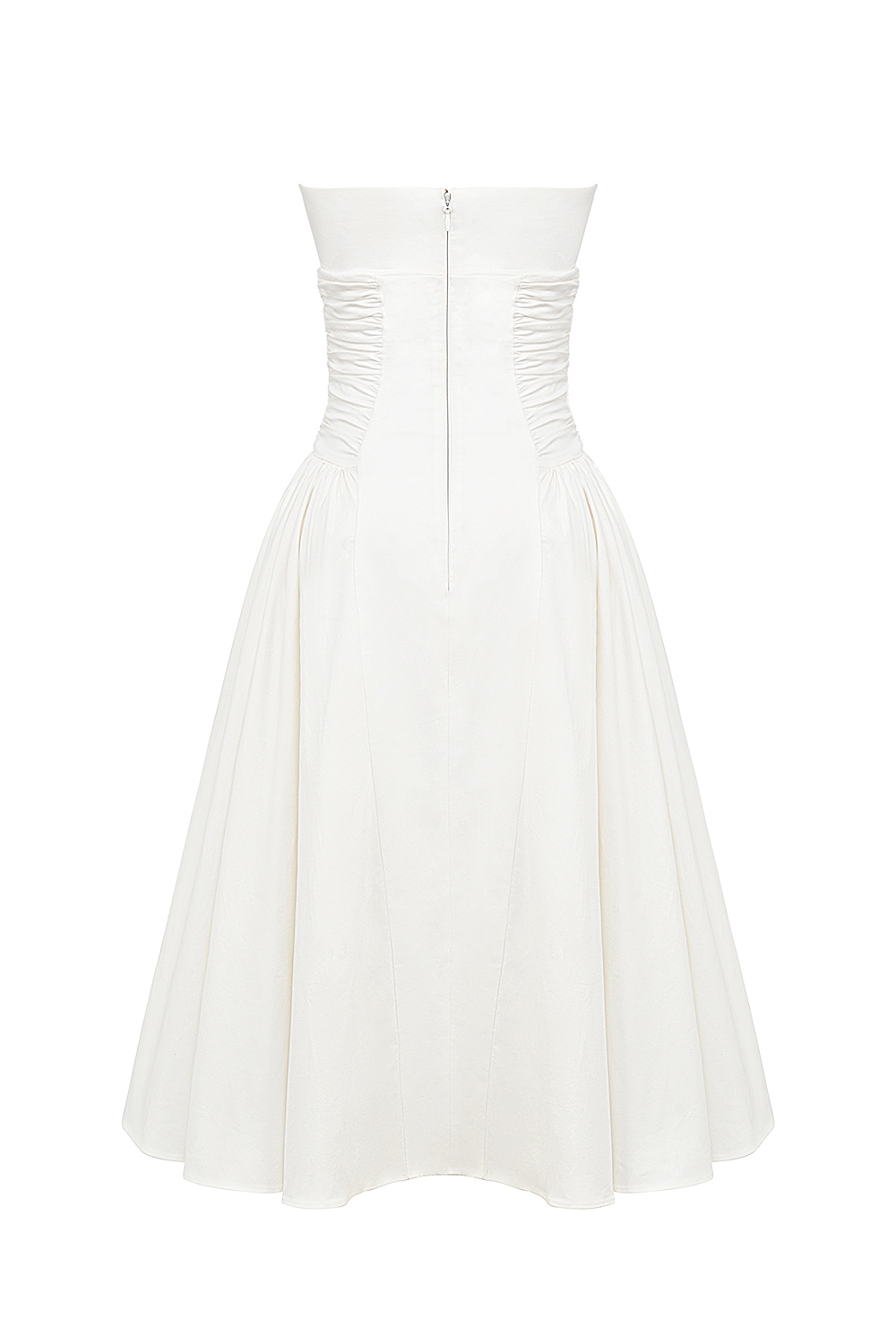 Georgiana-White Cotton Strapless Midi Sundress