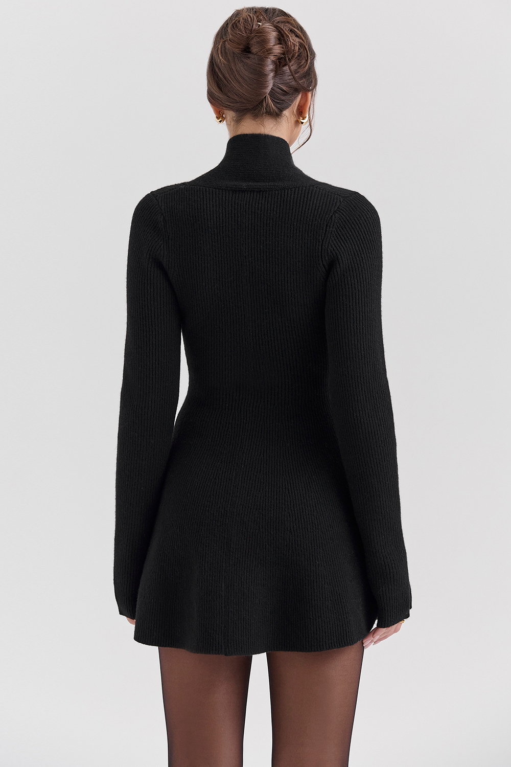 Aubrey-Black Wool Knitted Cardigan Dress