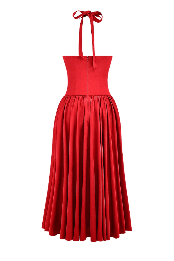 Coquette-Scarlet Halter Midi Dress