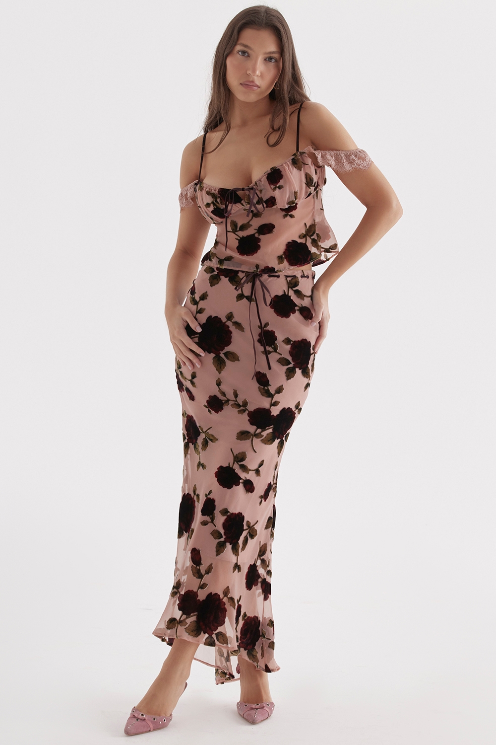 Imaan-Dusty Pink Devore Maxi Skirt