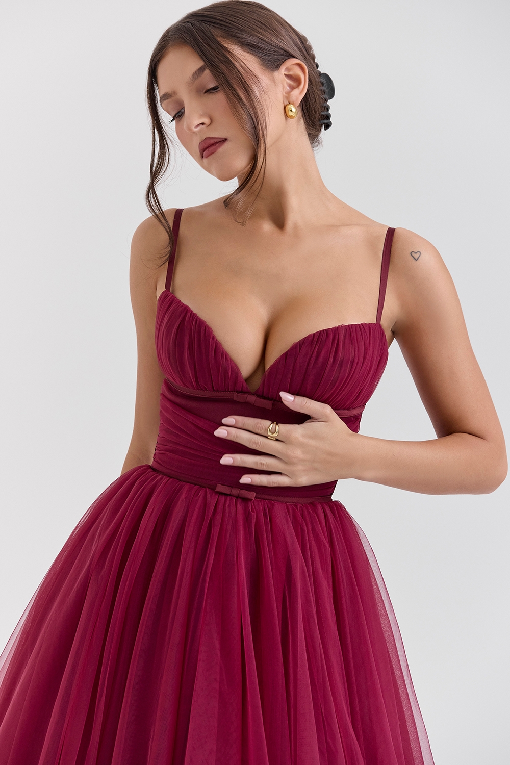 Countess-Cabernet Tulle Midi Dress - SALE