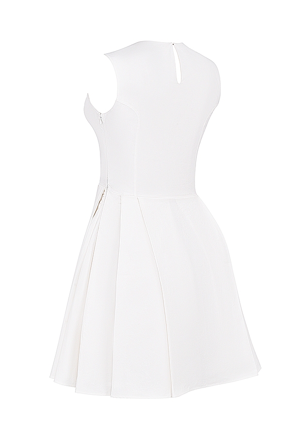 Claretta-White Pleated Cotton Mini Dress