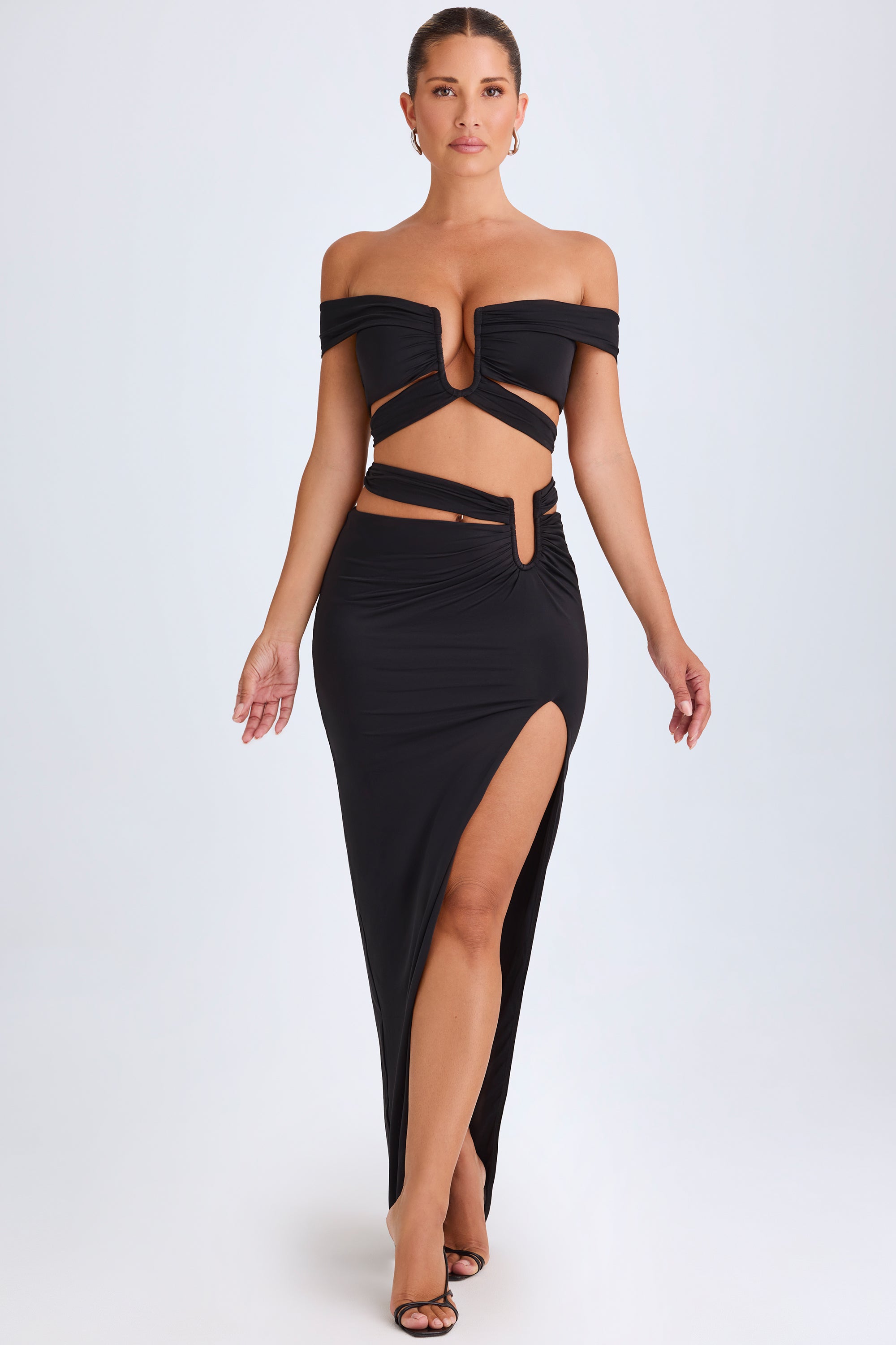 Urara-Asymmetric Cut-Out Maxi Skirt in Black