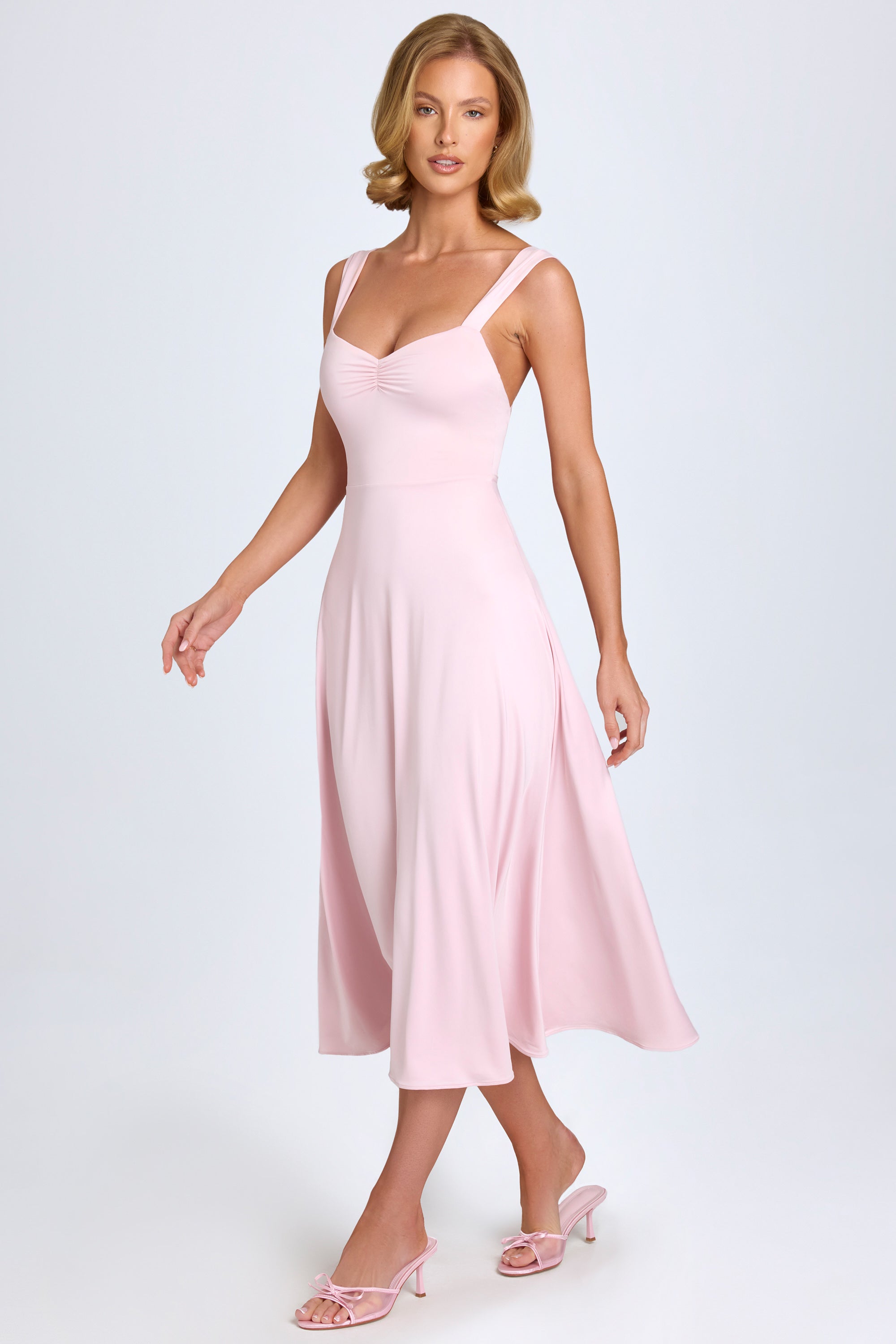 Thandie-Sweetheart-Neck Ruched Midaxi Dress in Blush