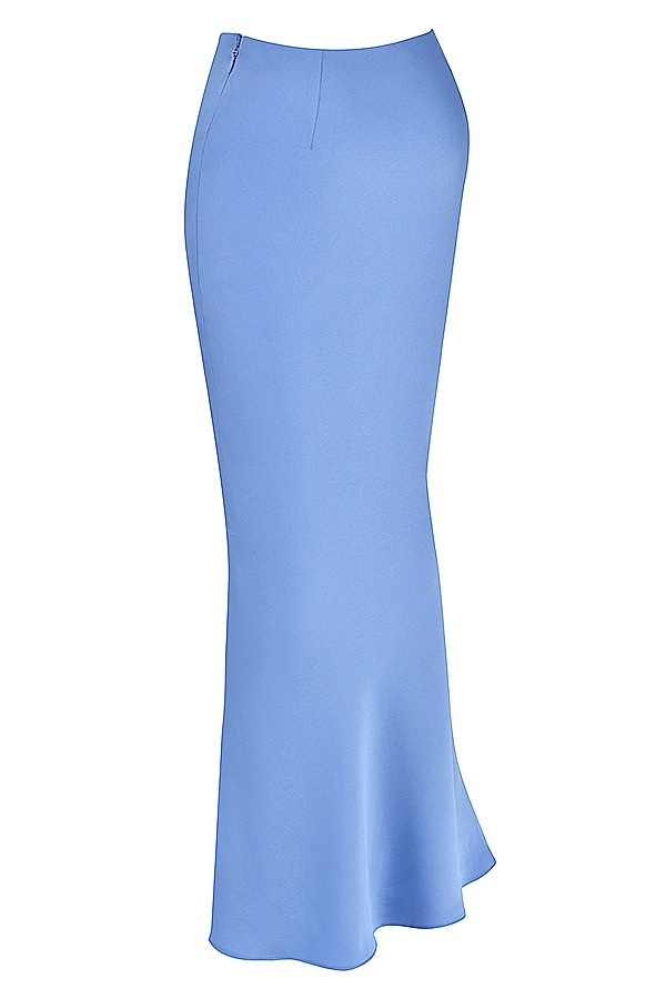 Clara-Blue Satin Bias Cut Midi Skirt