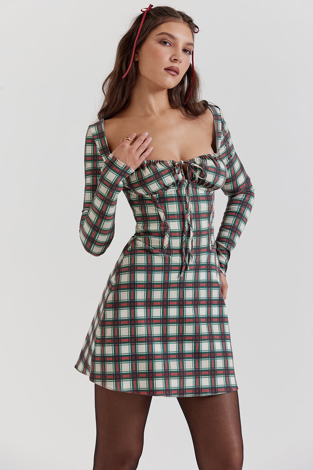 Malika-Red Tartan Corset Mini Dress