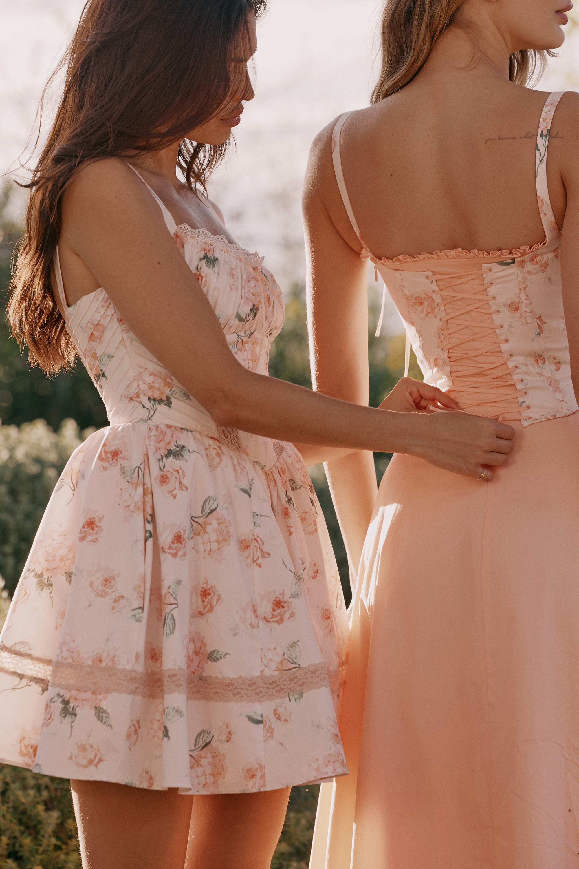 Clarabelle-Peach Cotton Detachable Corset Midi SunDress
