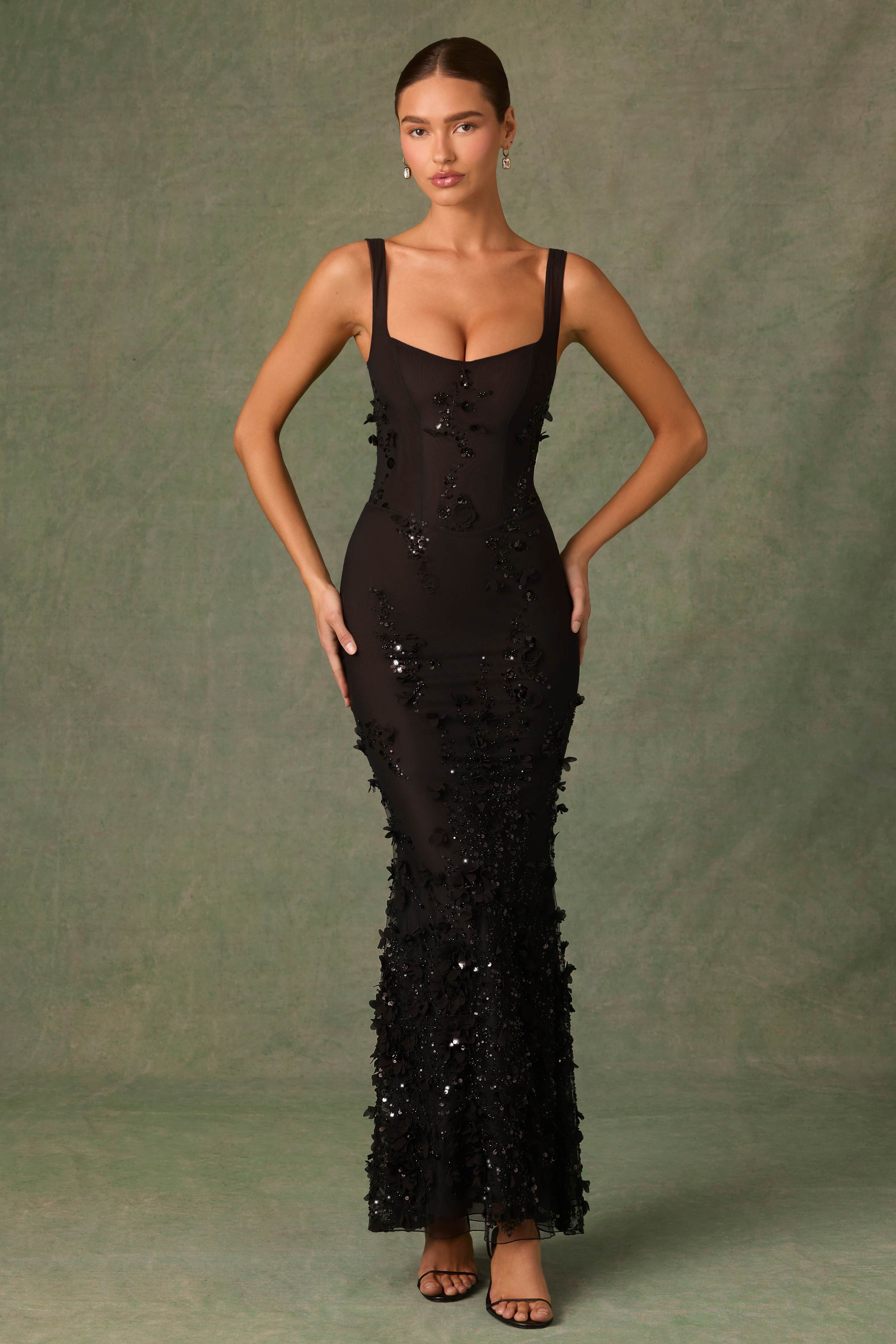 Vasanta-Embellished Fishtail Corset Gown in Black