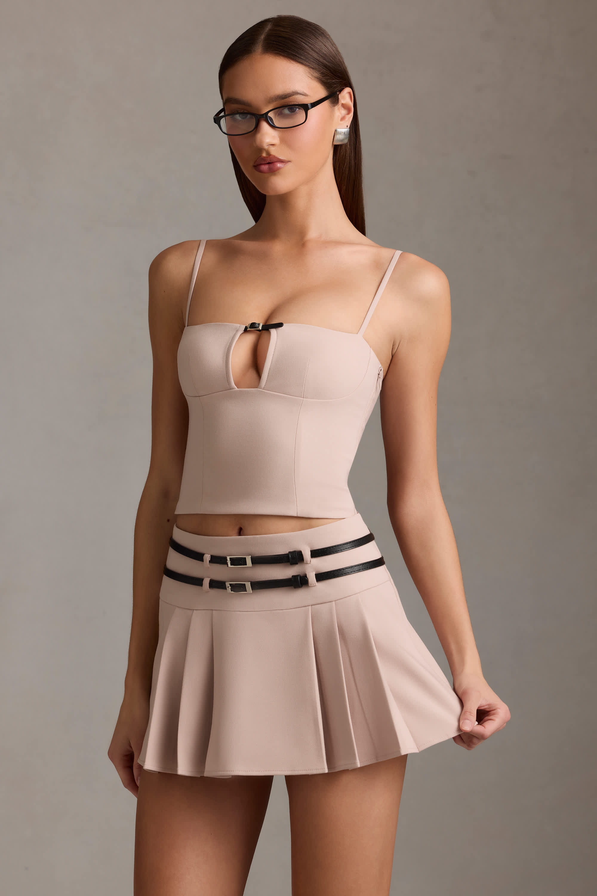 Vivia-Cut-Top Camisole Top in Mushroom