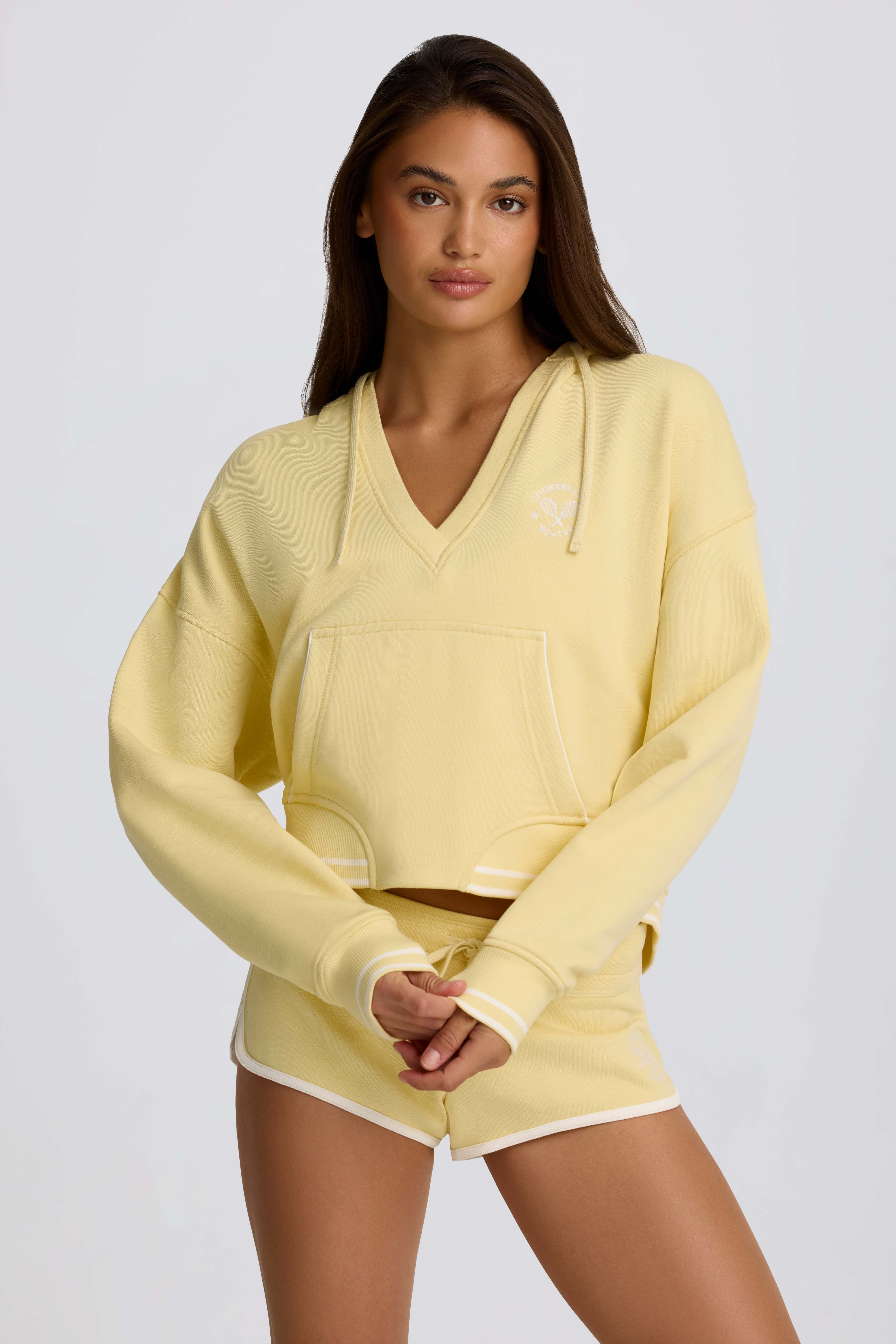 V-Neck Hoodie in Lemon