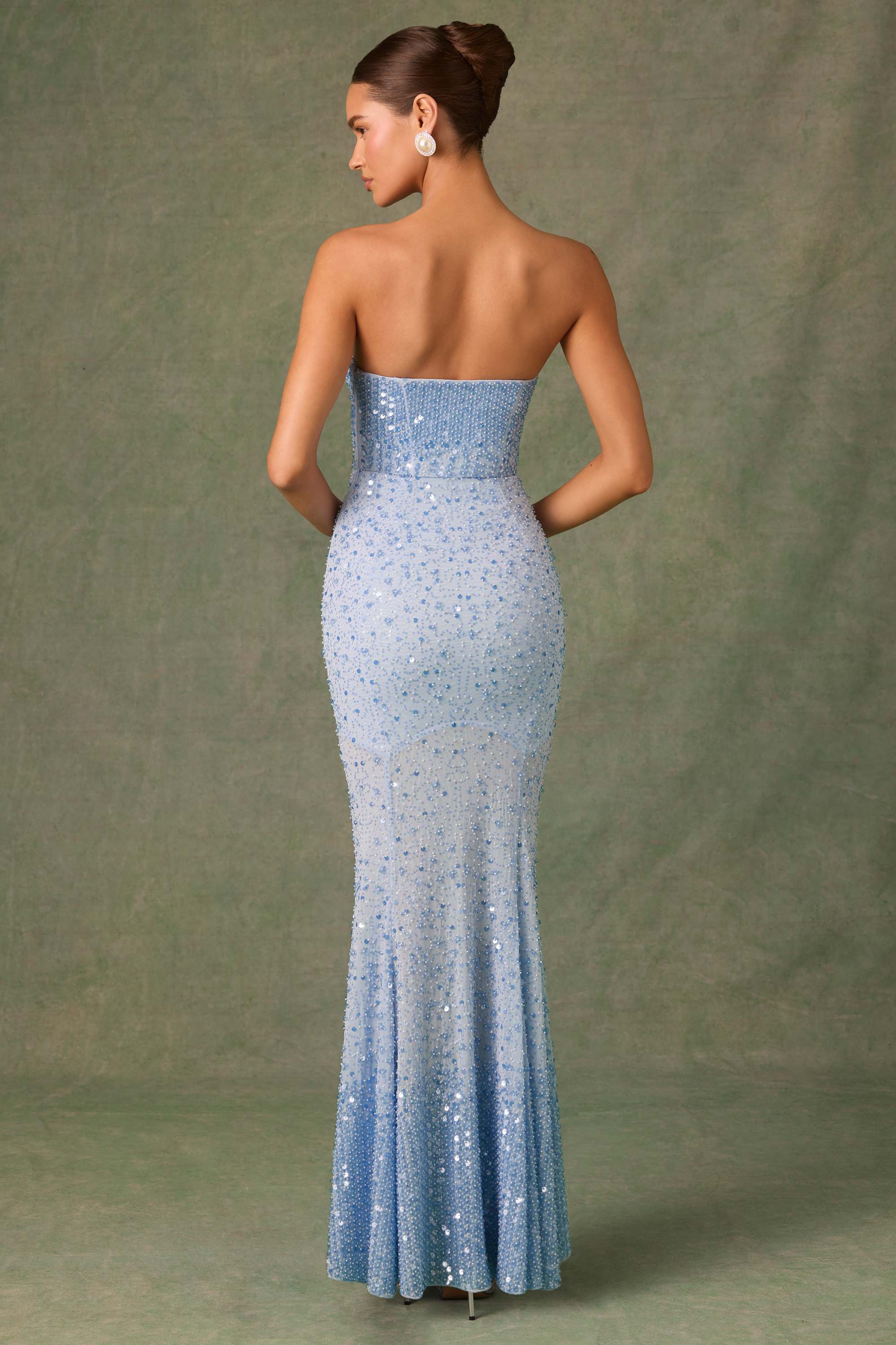 Vesna-Embellished Sweetheart-Neck Fishtail Gown in Sky Blue