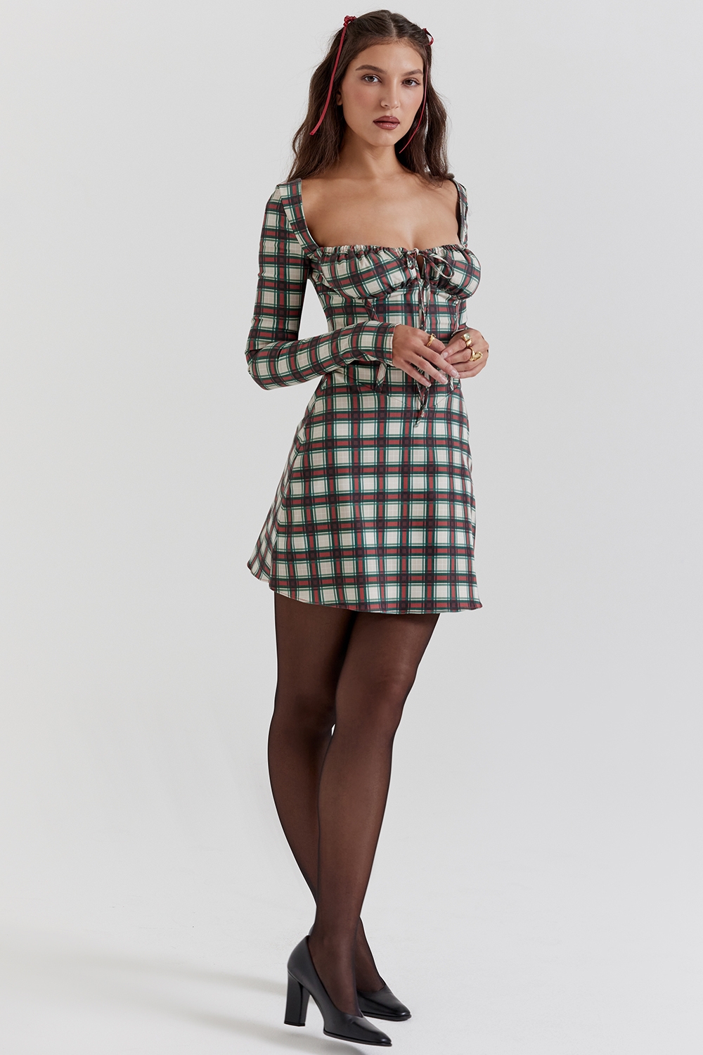 Malika-Red Tartan Corset Mini Dress