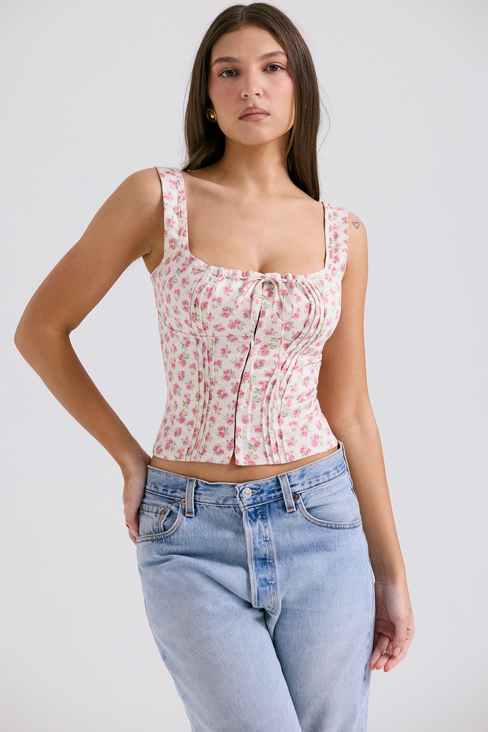 Chicca-White Rosebud Print Top
