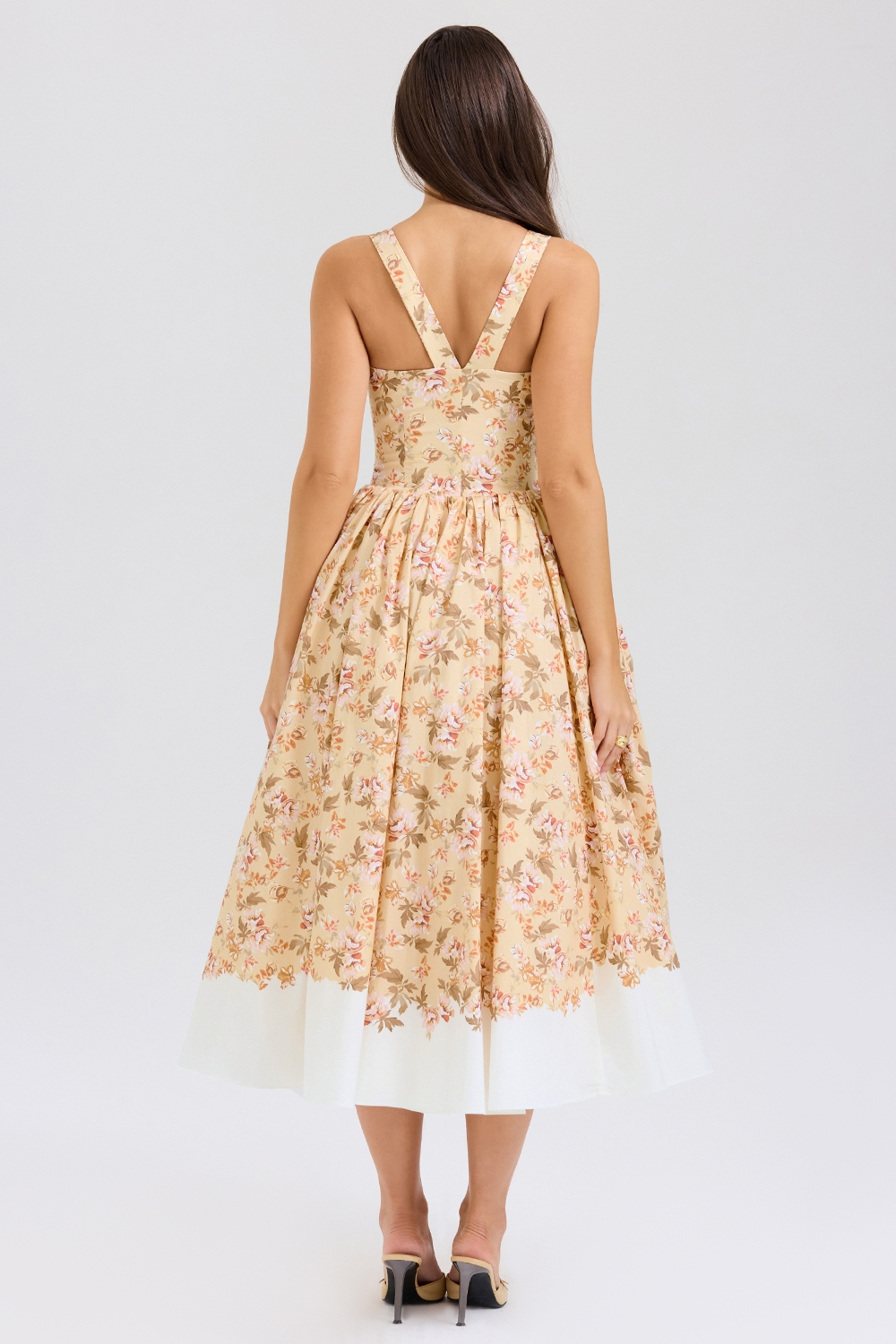 Alba-Honeyflower Print Gathered Cotton Midi Dress