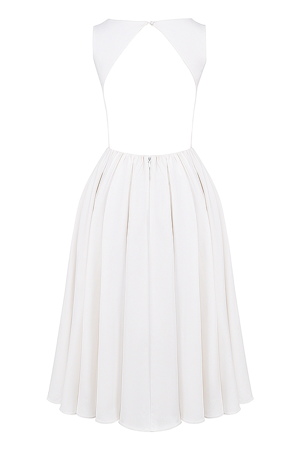 Cindy-White Twill Midi Sundress