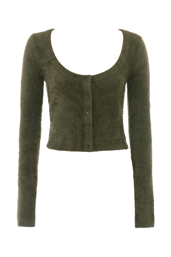 Gene-Khaki Soft Fluffy Knit Cardigan - SALE