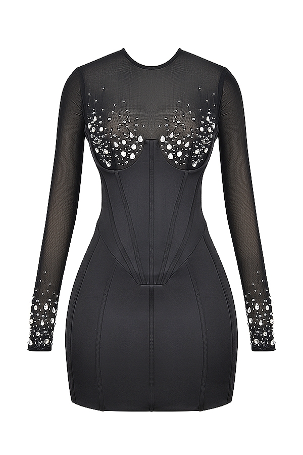 Anastasia-Black Crystallised Corset Dress