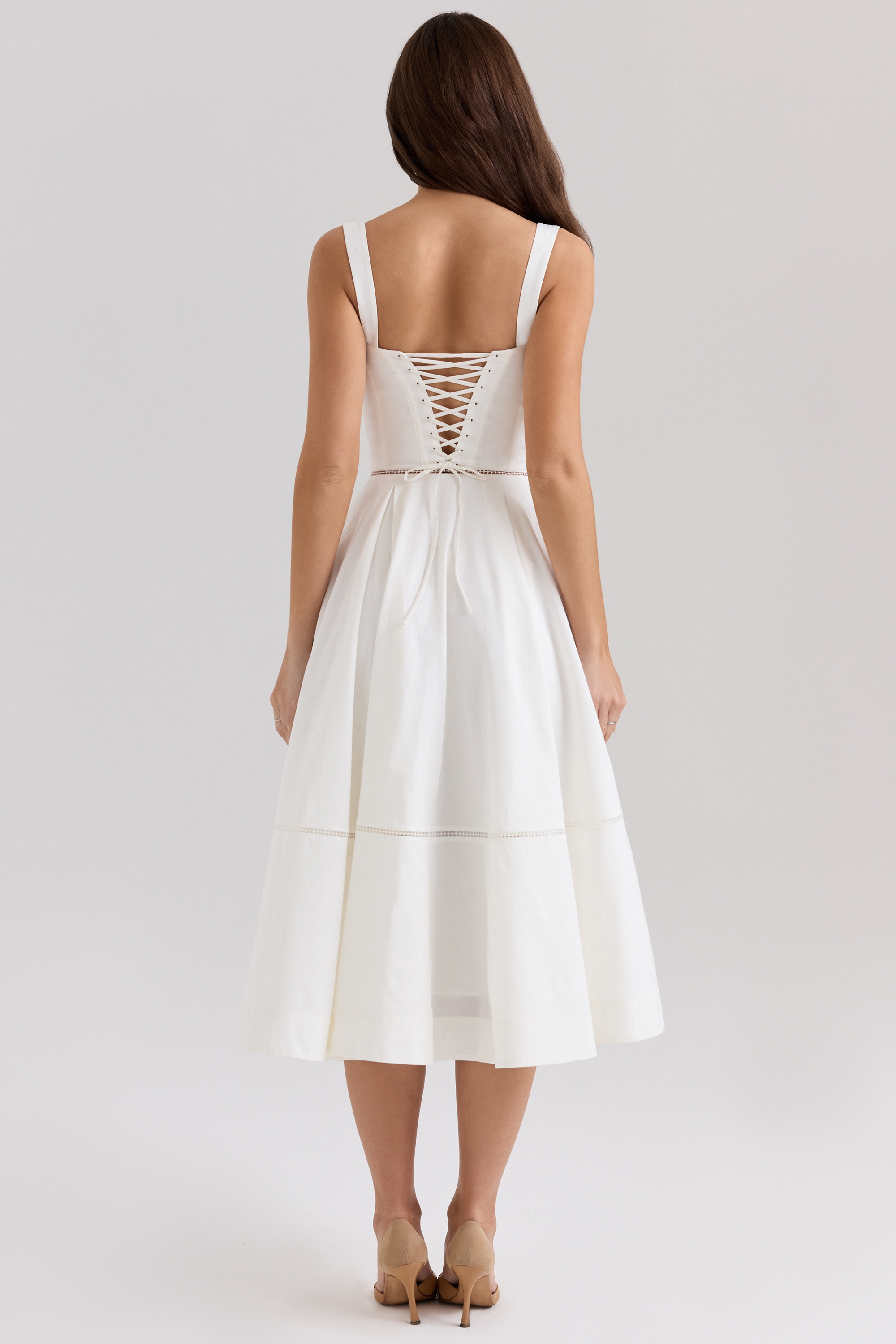 Chiarina-White Cotton Button Front Midi Dress