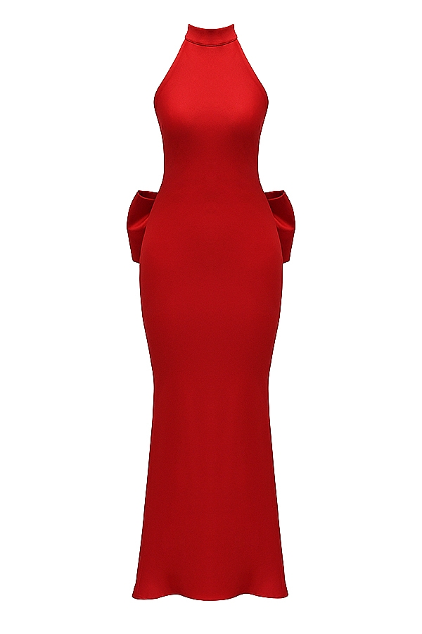 Ilaria-Red Bow Halter Dress