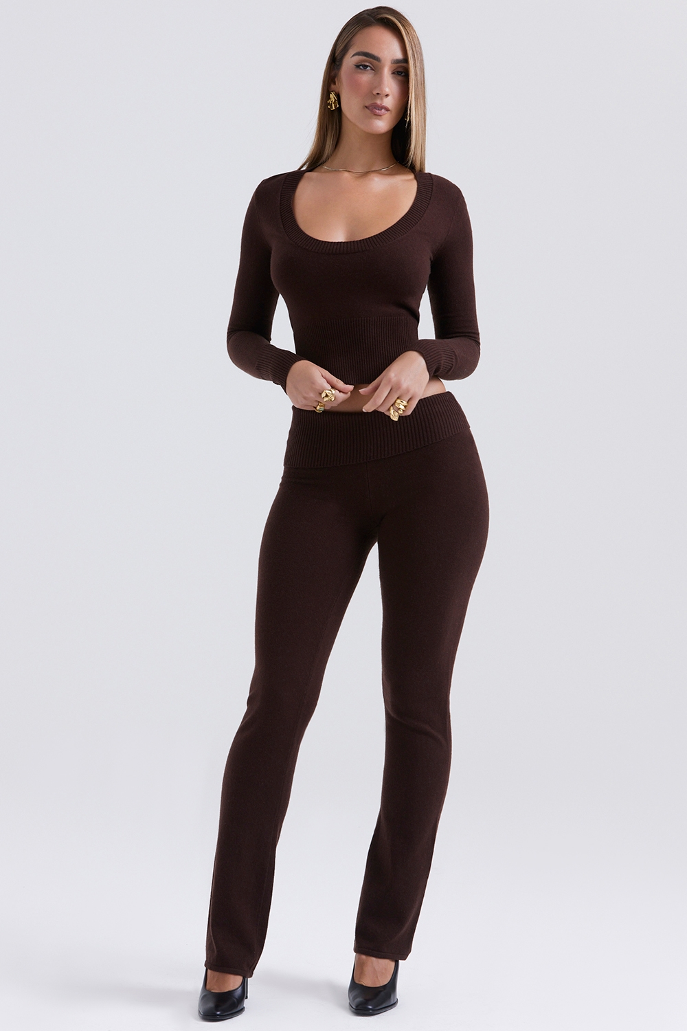 Ama-Chocolate Cashmere Blend Trousers - SALE