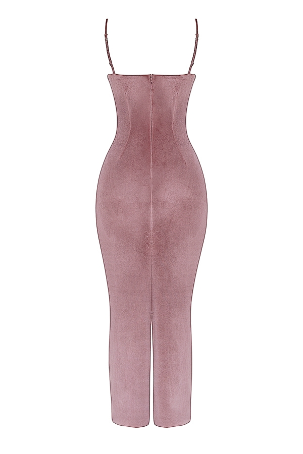 Azalea-Soft Pink Velvet Midi Dress