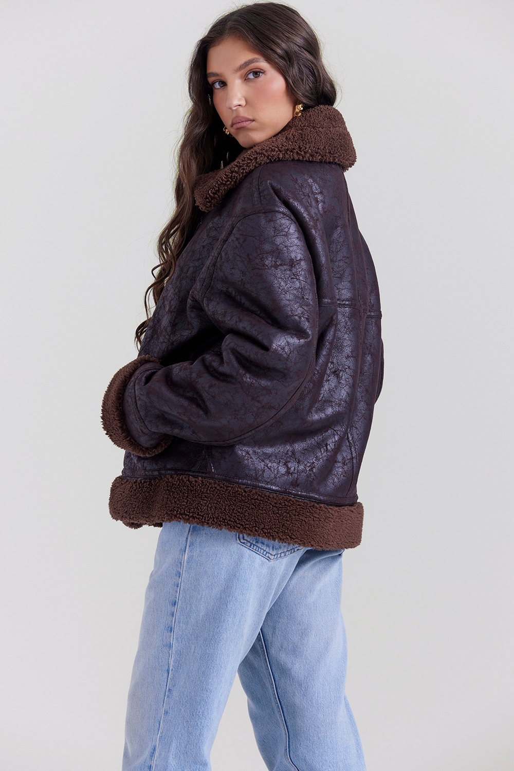 Madden-Brown Vegan Shearling Aviator Jacket