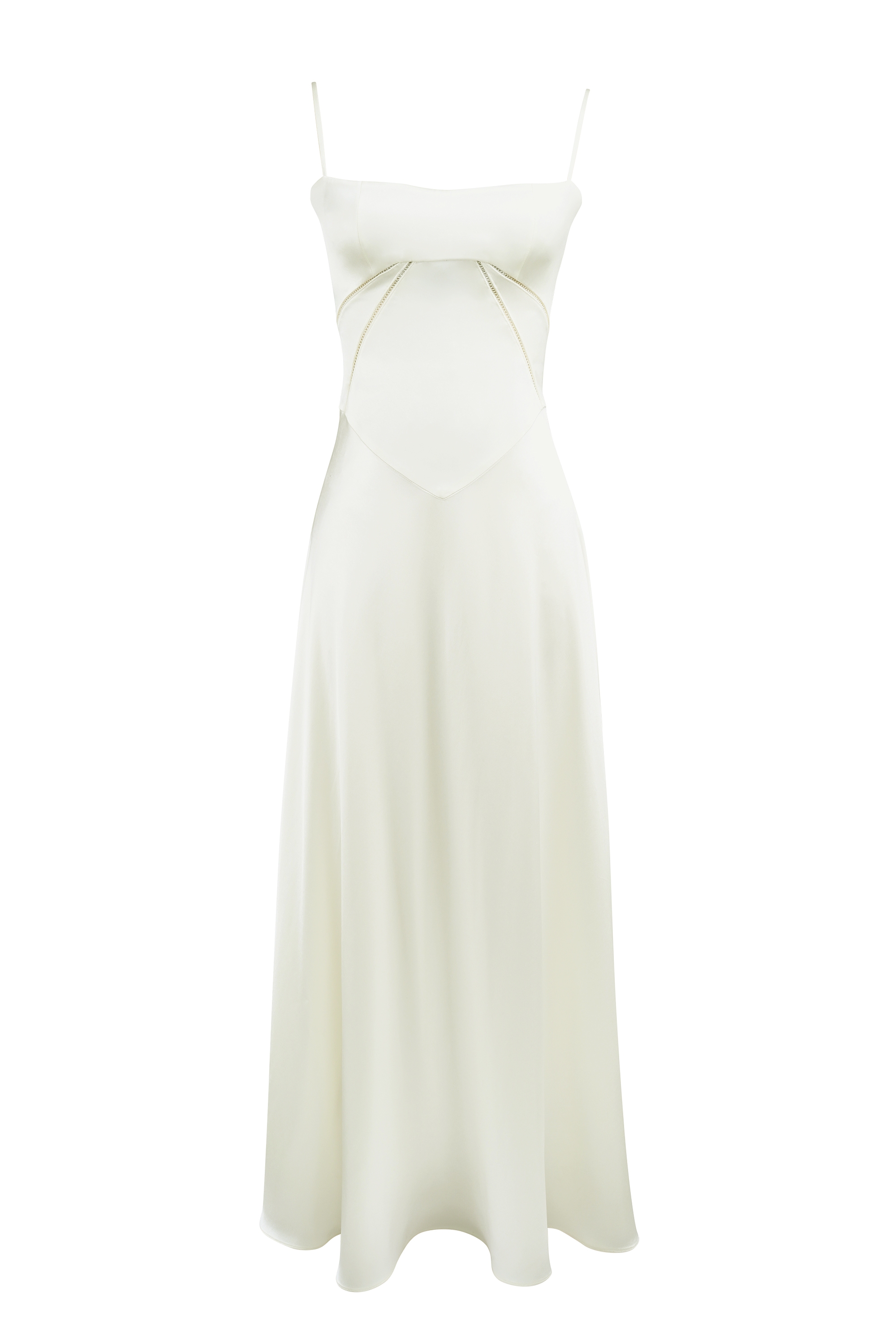 Anabella-Ivory Satin Lace Up Maxi Dress