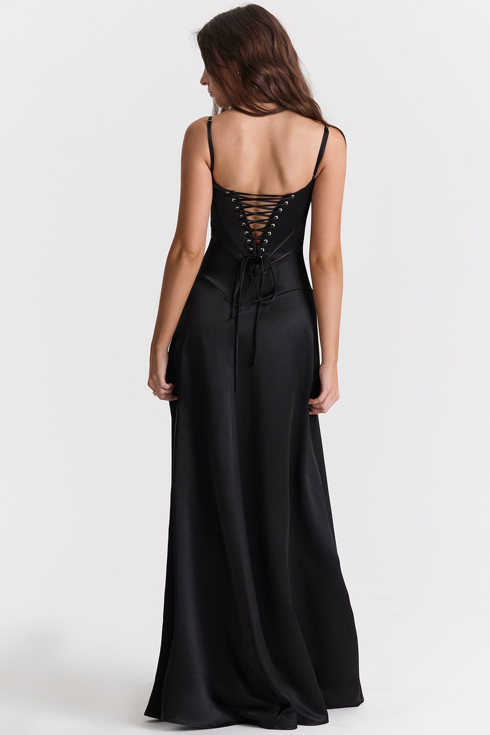 Anabella-Black Lace Up Maxi Dress