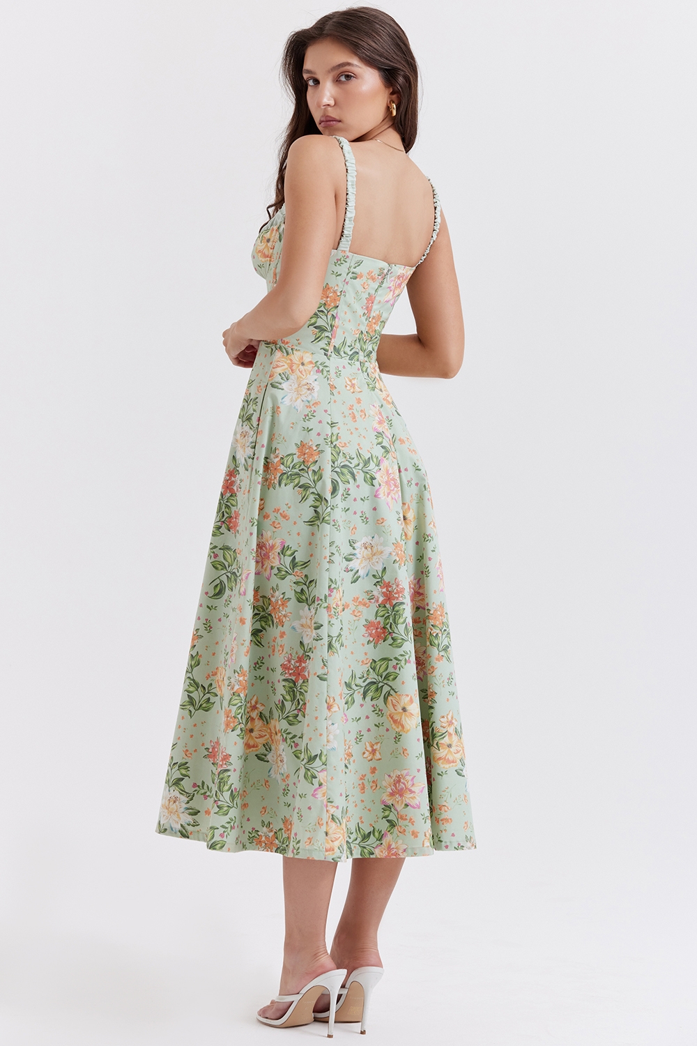 Sabrina-Light Jade Print Bustier Sundress