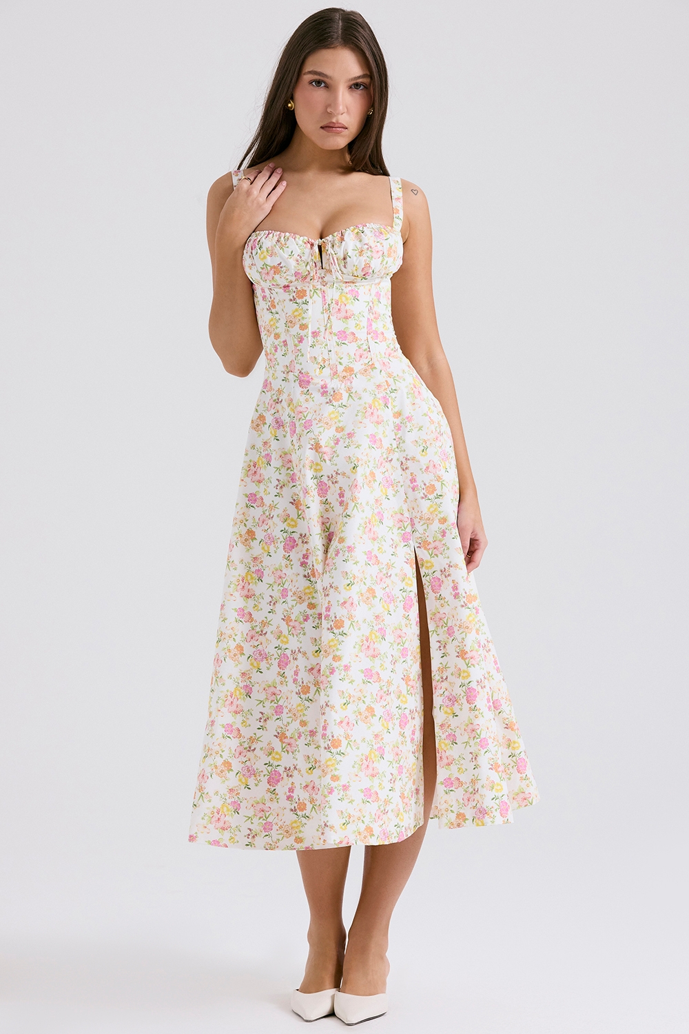 Carmen-Ivory Meadow Print Cotton Bustier Sundress