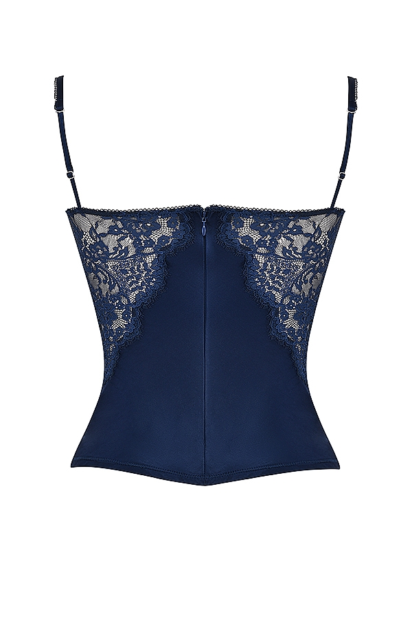 Cecilie-Navy Satin & Lace Cami Top