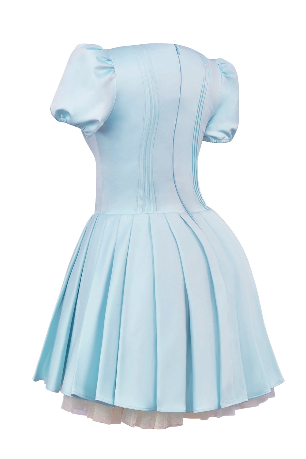 Imani-Delicate Blue Satin Pleated Mini Dress