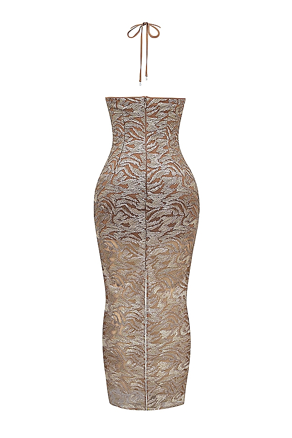 Giada-Rose Gold Embroidered Sequinned Gown