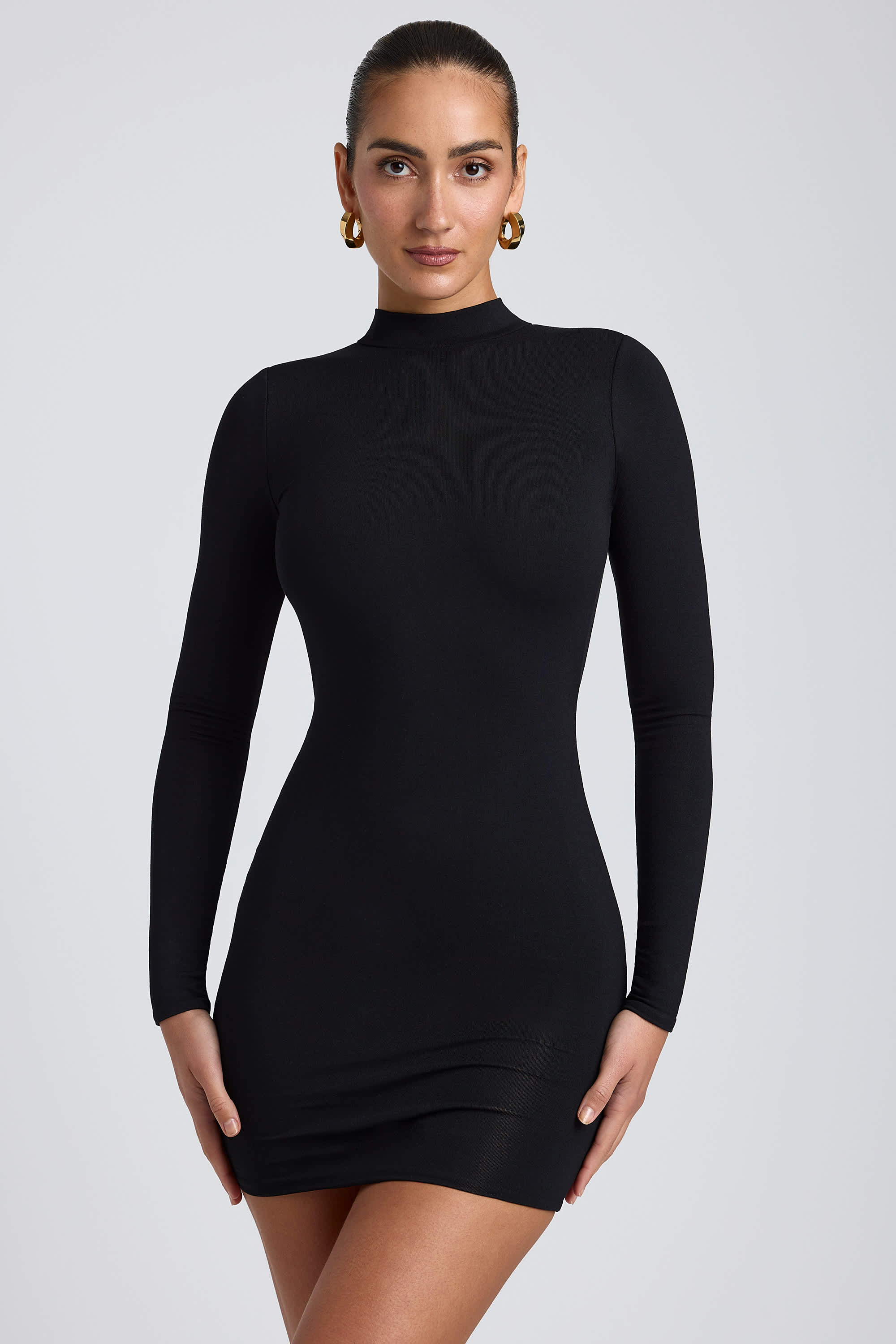 Yara-Modal Open-Back Long-Sleeve Mini Dress in Black