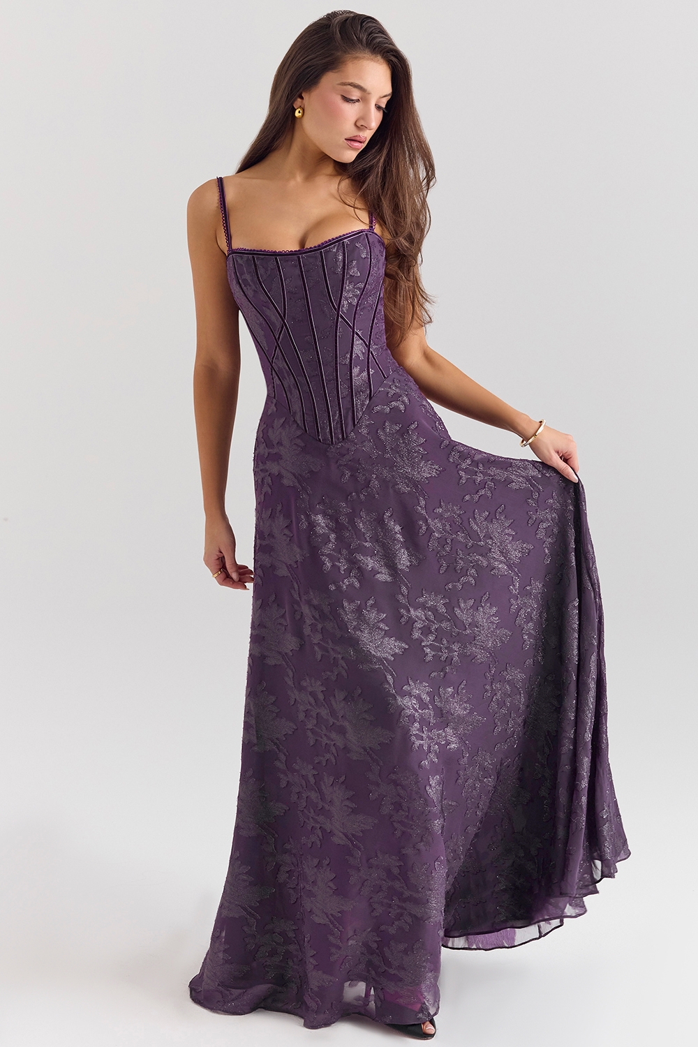 Esme-Grape Lurex Chiffon Maxi Dress