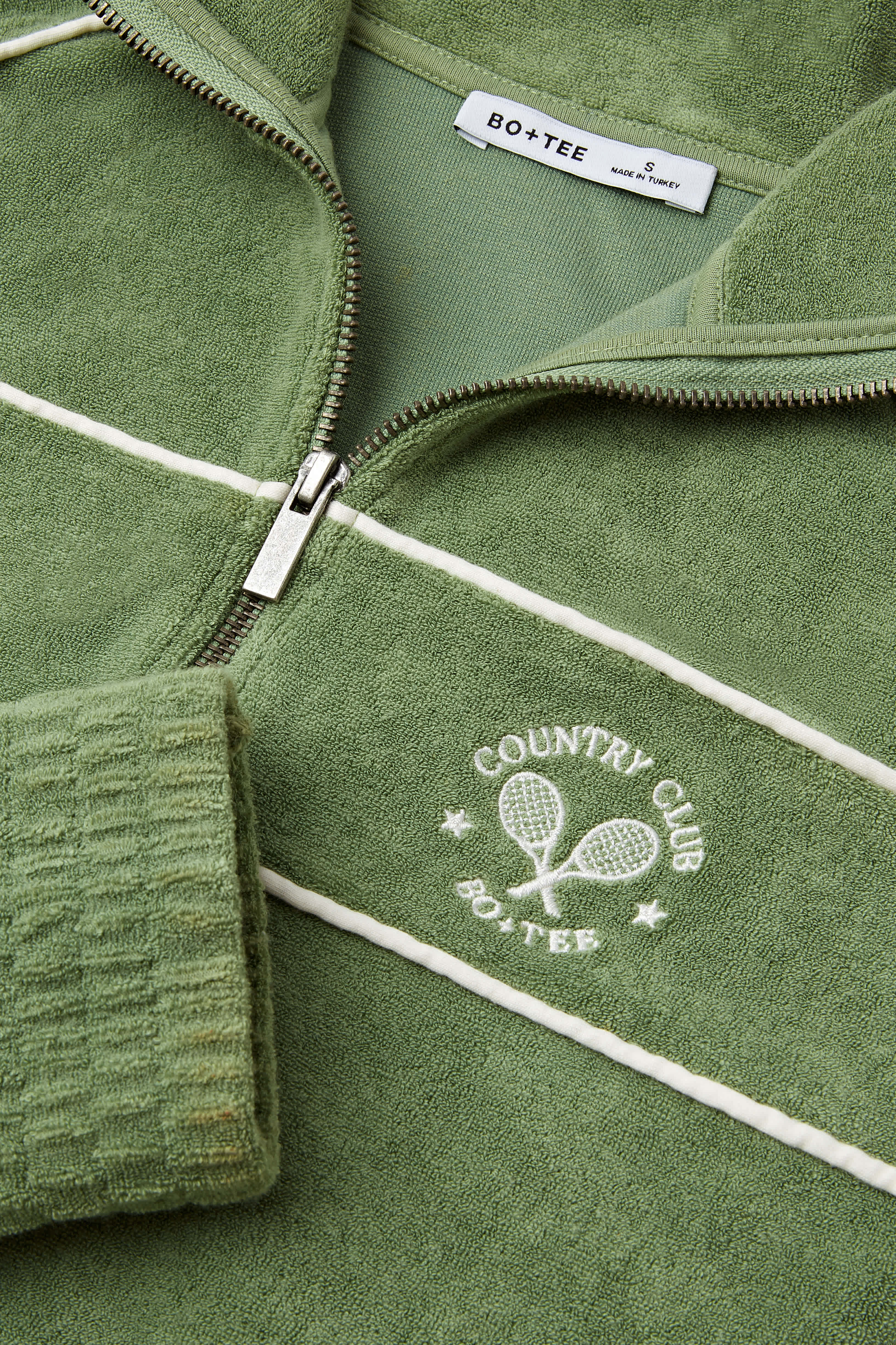 Terry Towelling Zip-Up Cropped Sweatshirt in Green