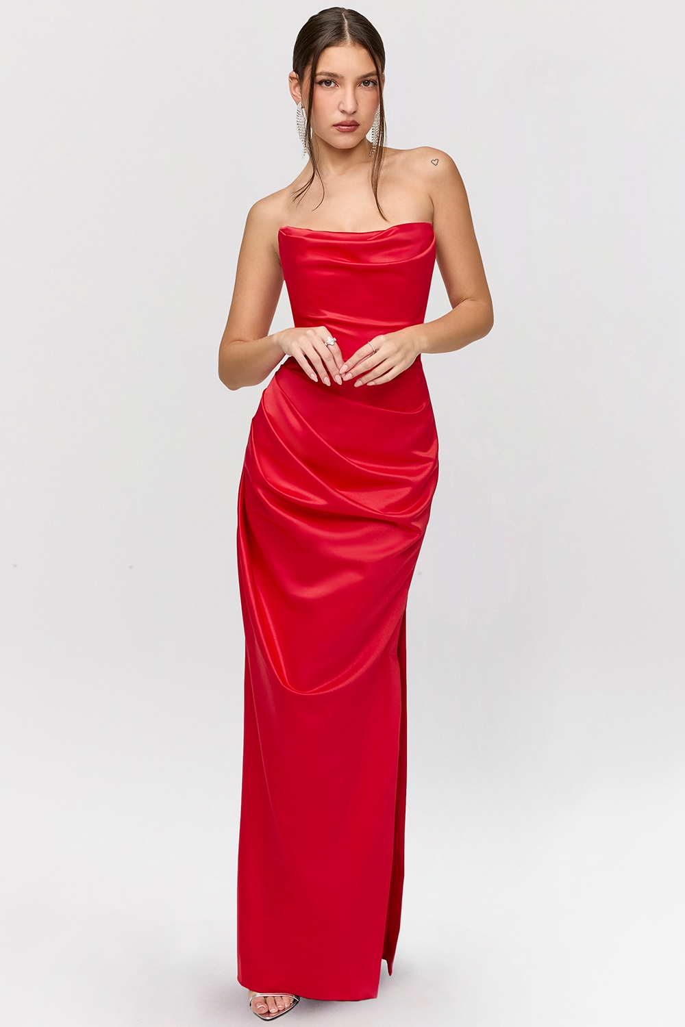 Adrienne-Scarlet Satin Strapless Gown